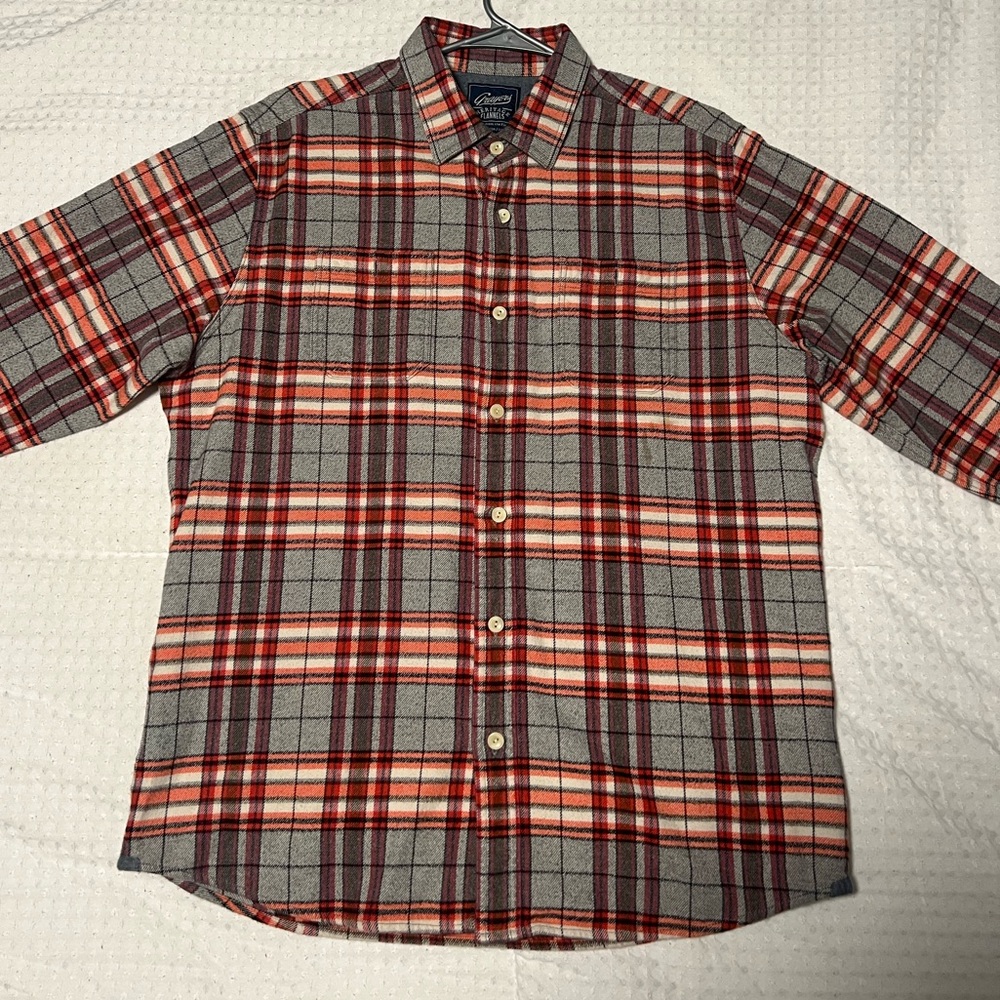Grey and Orange Patterned Flannel